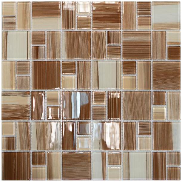 Мозаика стеклянная 327х327х4 мм бежевый полосатый микс на сетке (10 шт=1.07 кв.м)